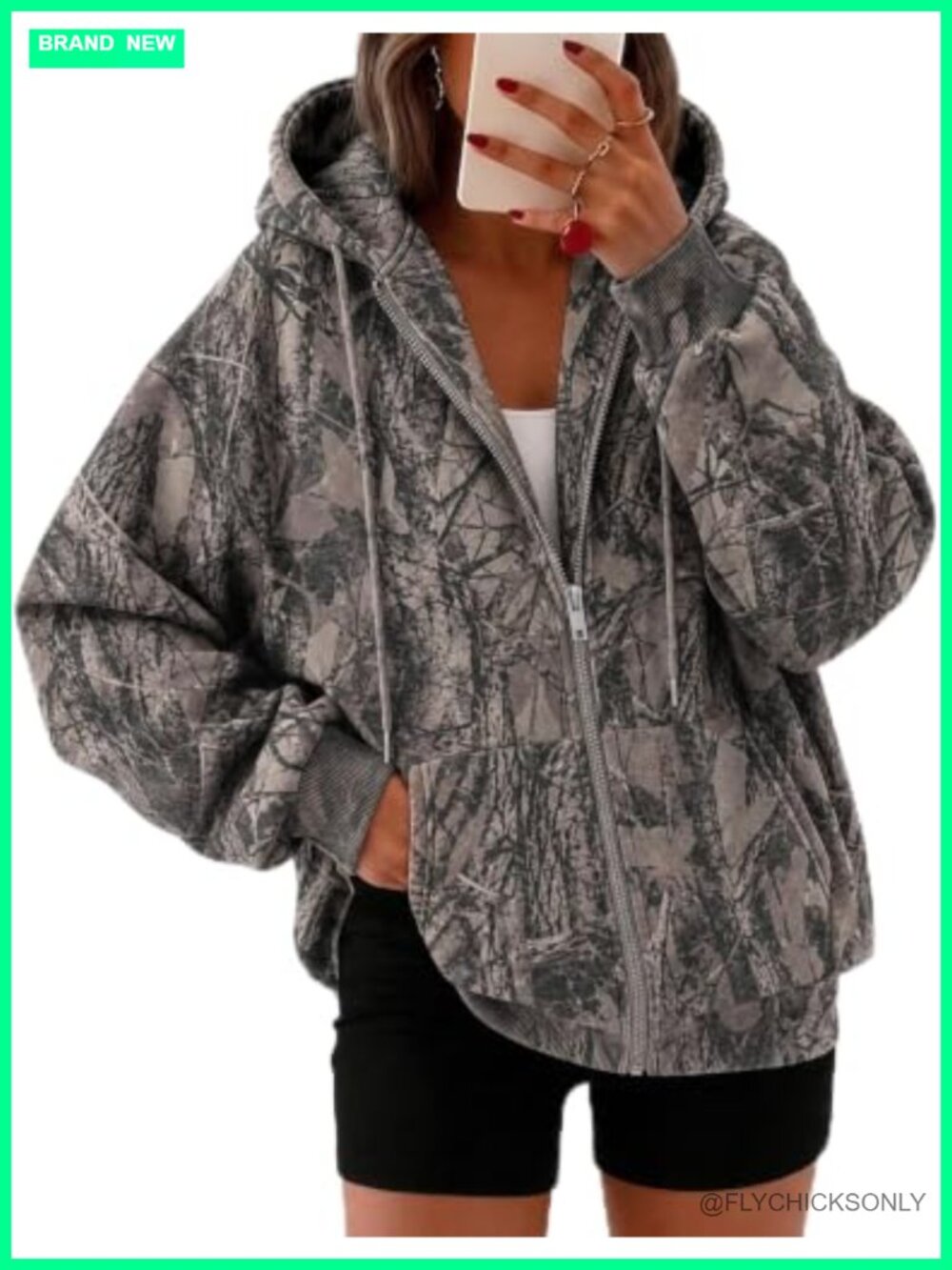Oversized Fleece Zip Up Hoodie Camo Camouflage Hooded Sweatshirt
